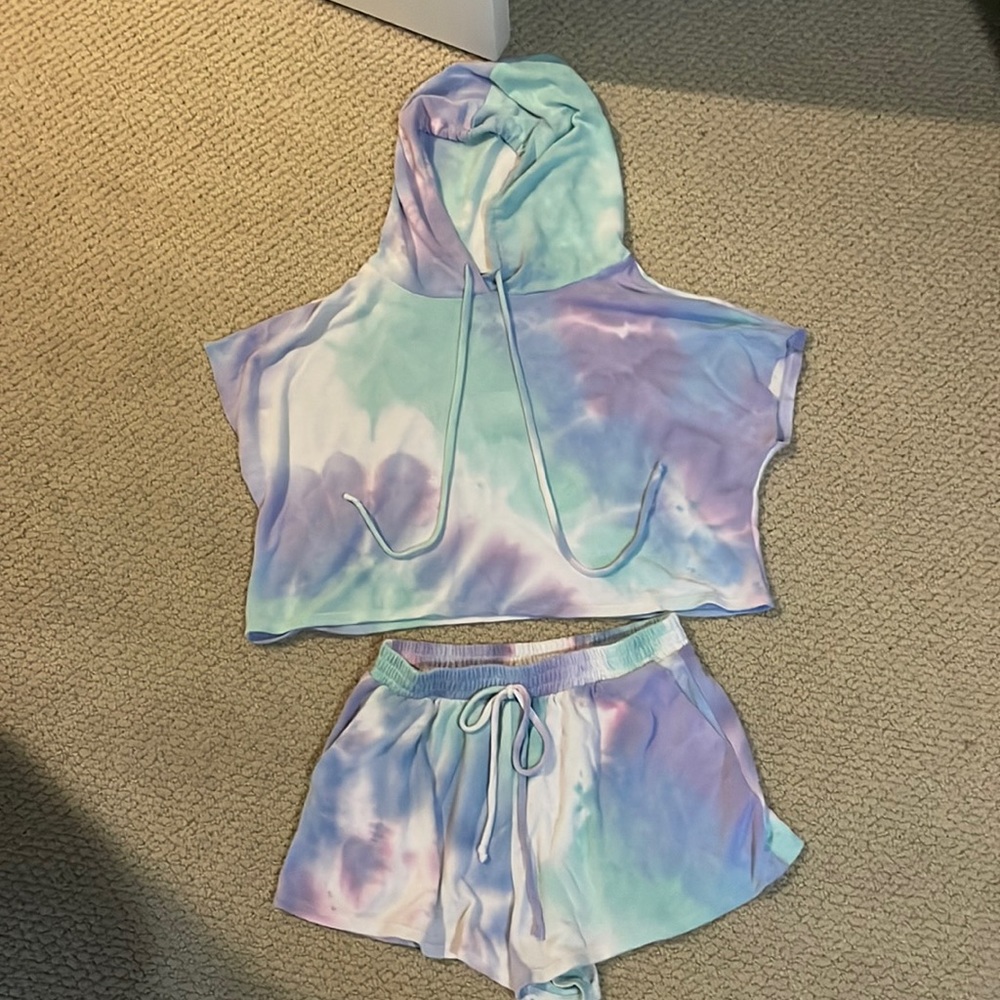 Tie Dye Cropped Hoodie and Shorts Set